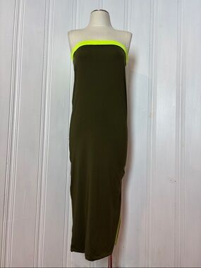 Reversible Khaki & Neon Tube Dress / Maxi Skirt – Multi-Way Convertible Piece